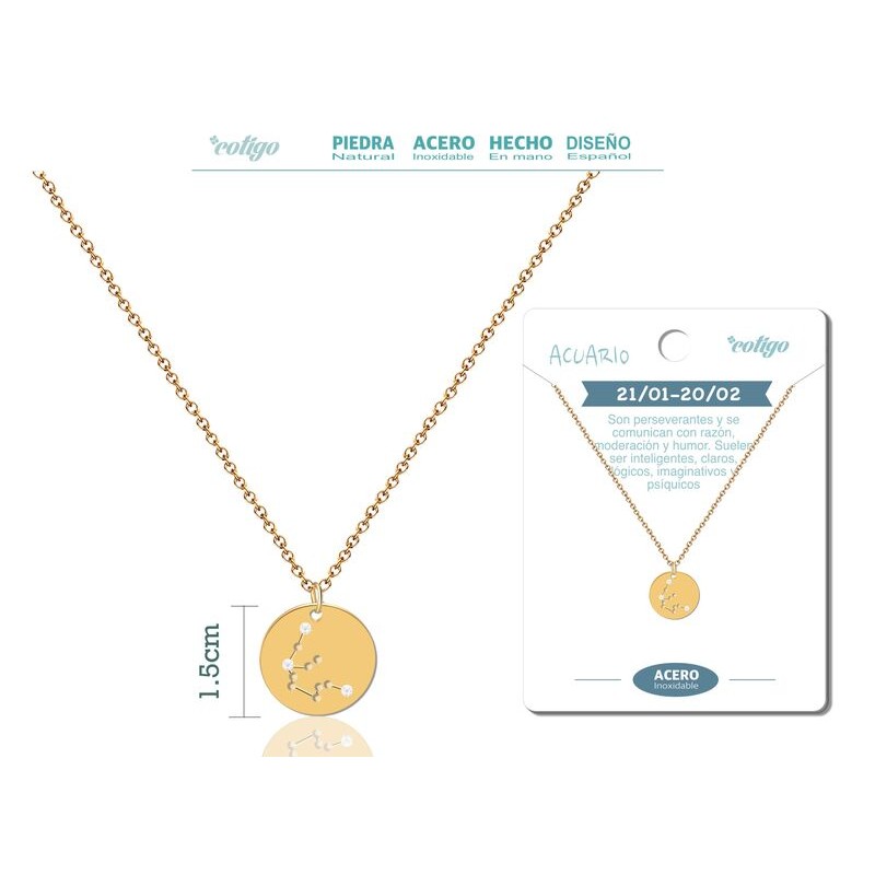 Colgante Constelacion Acuario Acero Dorado - Coleccion Constelaciones Zodiaco